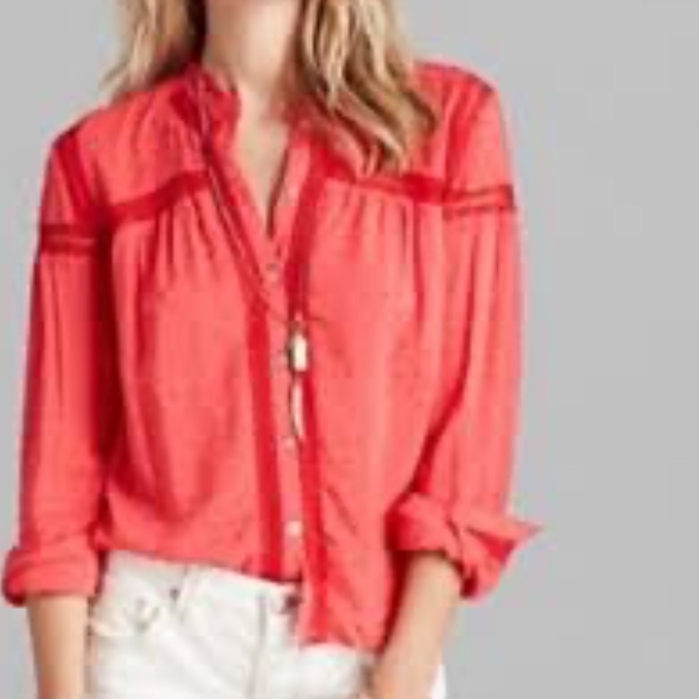 Free People Women's Swiss Dot LS  Spring Crochet Colorful Size M